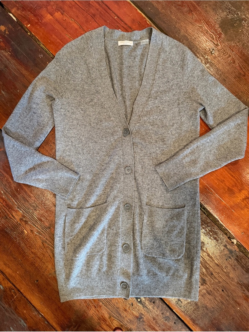 Equipment Classic Grey Button-Front Cashmere Long Women’s Cardigan